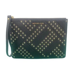 Michael Kors Jet Set Travel  XL Zip Clutch in Black With Gold Studs